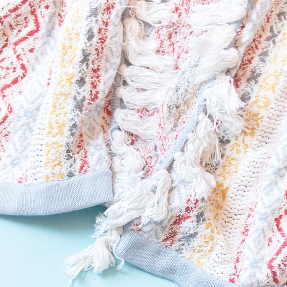 CAbi Love, Carol Siesta Chunky Fringe Trim Rainbow Knit Oversized Poncho Sweater - Picture 3 of 7